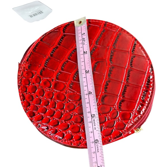 Red Croc Embossed Round Crossbody / Clutch Bag – Glossy Patent Faux - Picture 6 of 7